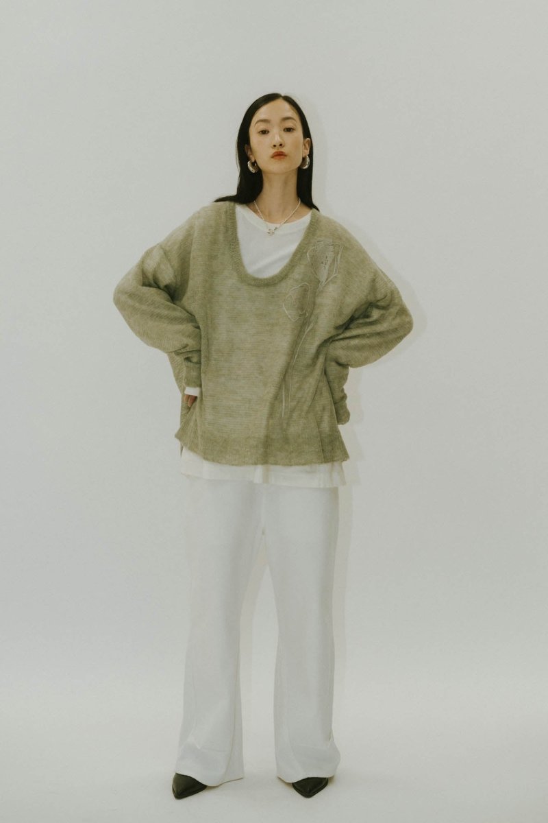 embroidery sheer Uneck pullover(unisex)/3color - KNUTH MARF