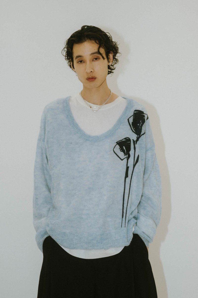 embroidery sheer Uneck pullover(unisex)/3color - KNUTH MARF