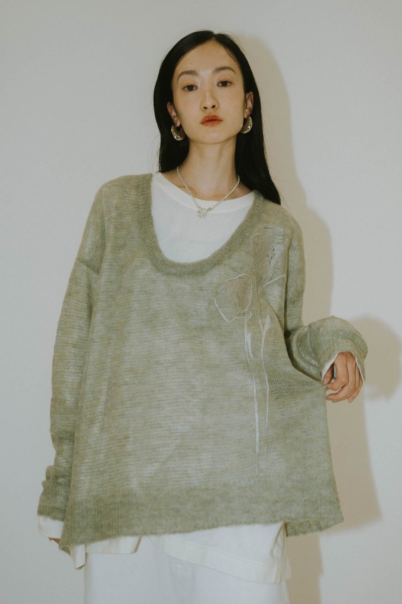 embroidery sheer Uneck pullover(unisex)/3color - KNUTH MARF