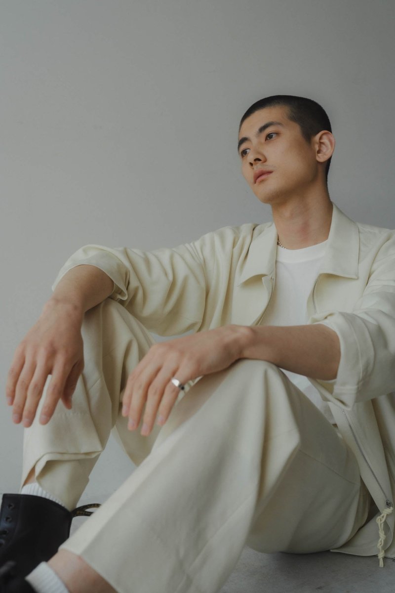 -high end- design slit wool shirt jacket/cream - KNUTH MARF