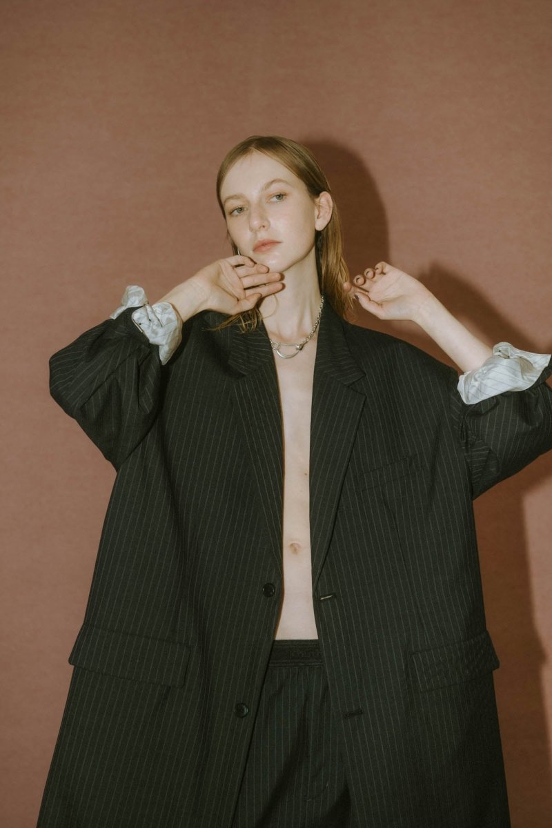 -high end- oversize long chester coat(unisex)/stripe - KNUTH MARF