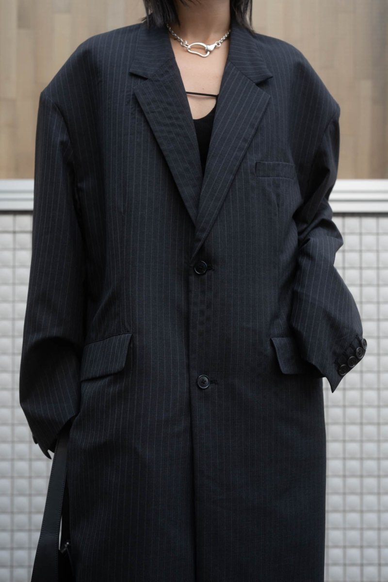 -high end- oversize long chester coat(unisex)/stripe - KNUTH MARF