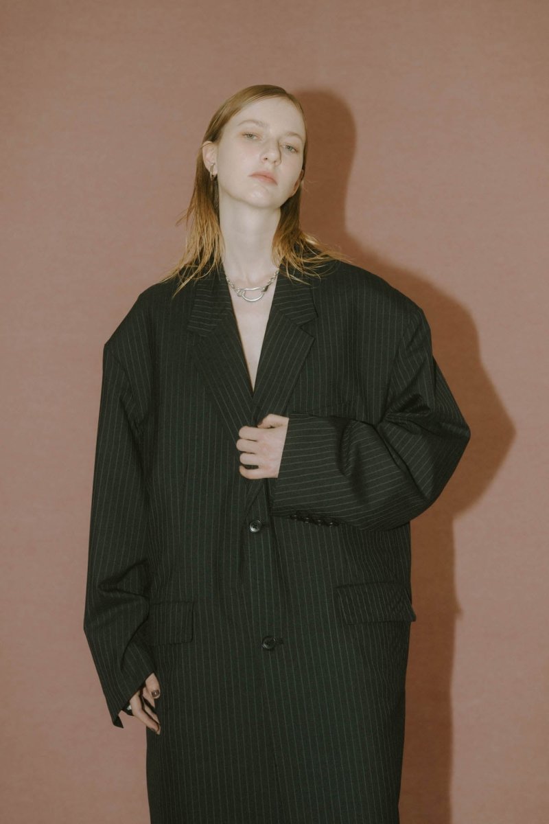 -high end- oversize long chester coat(unisex)/stripe - KNUTH MARF