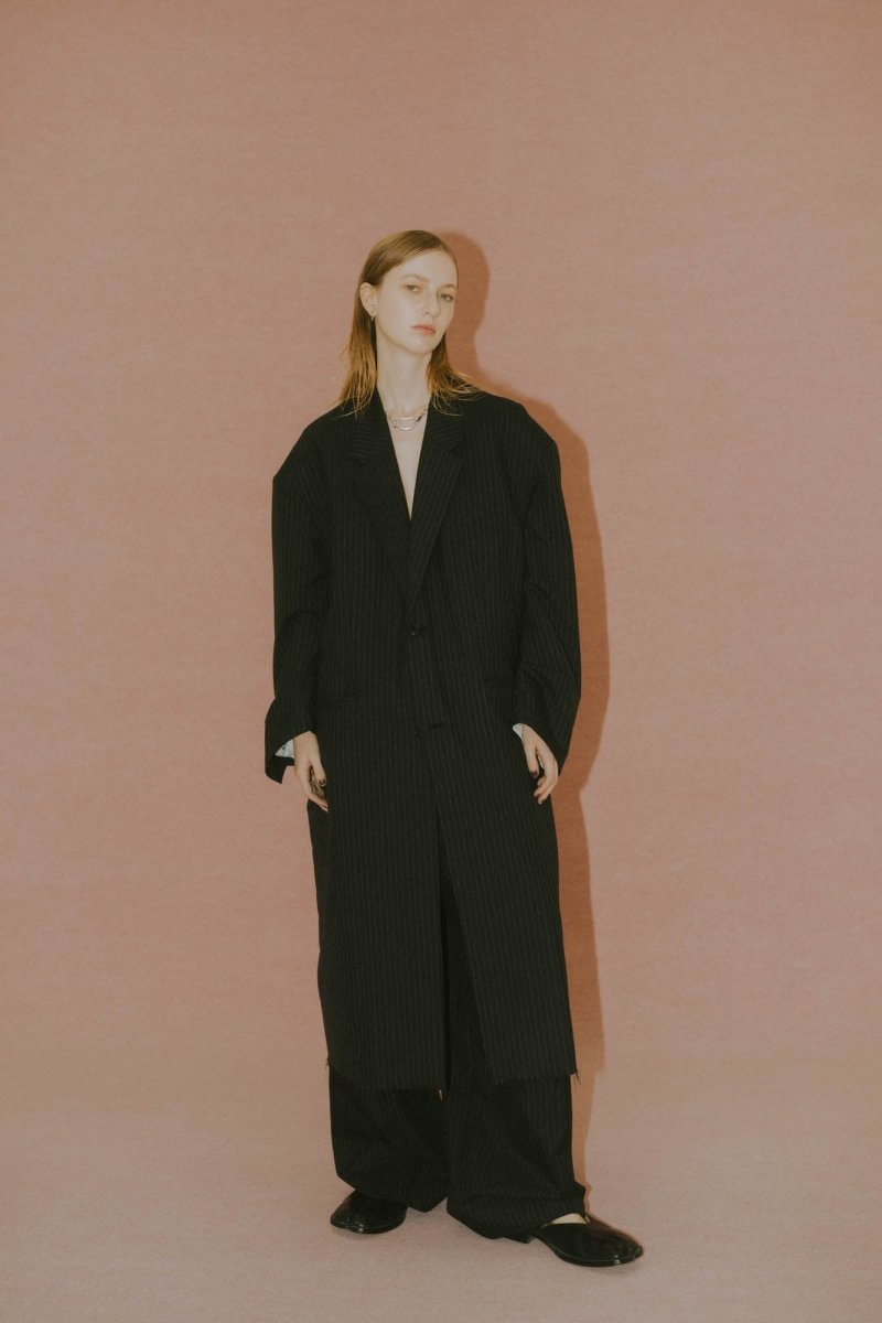 -high end- oversize long chester coat(unisex)/stripe - KNUTH MARF