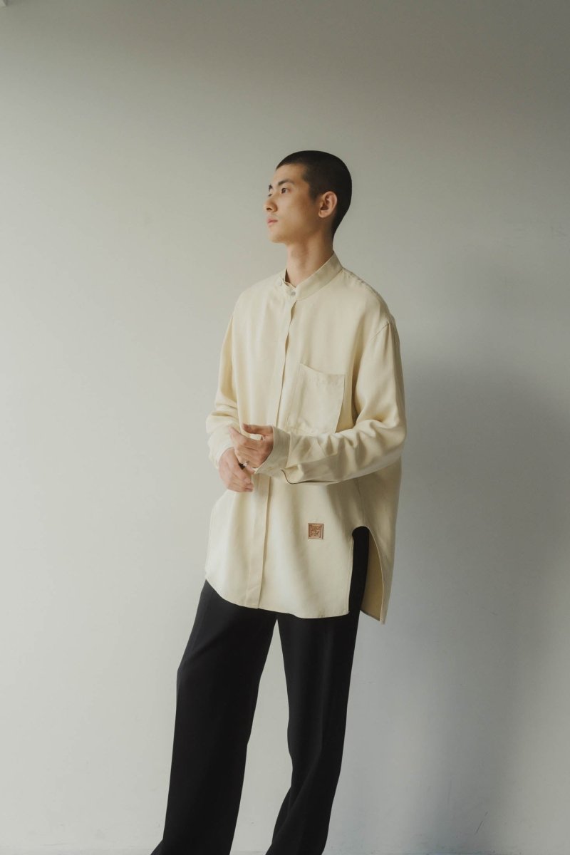 -high end- stand collar cupra shirt/ivory(unisex) - KNUTH MARF