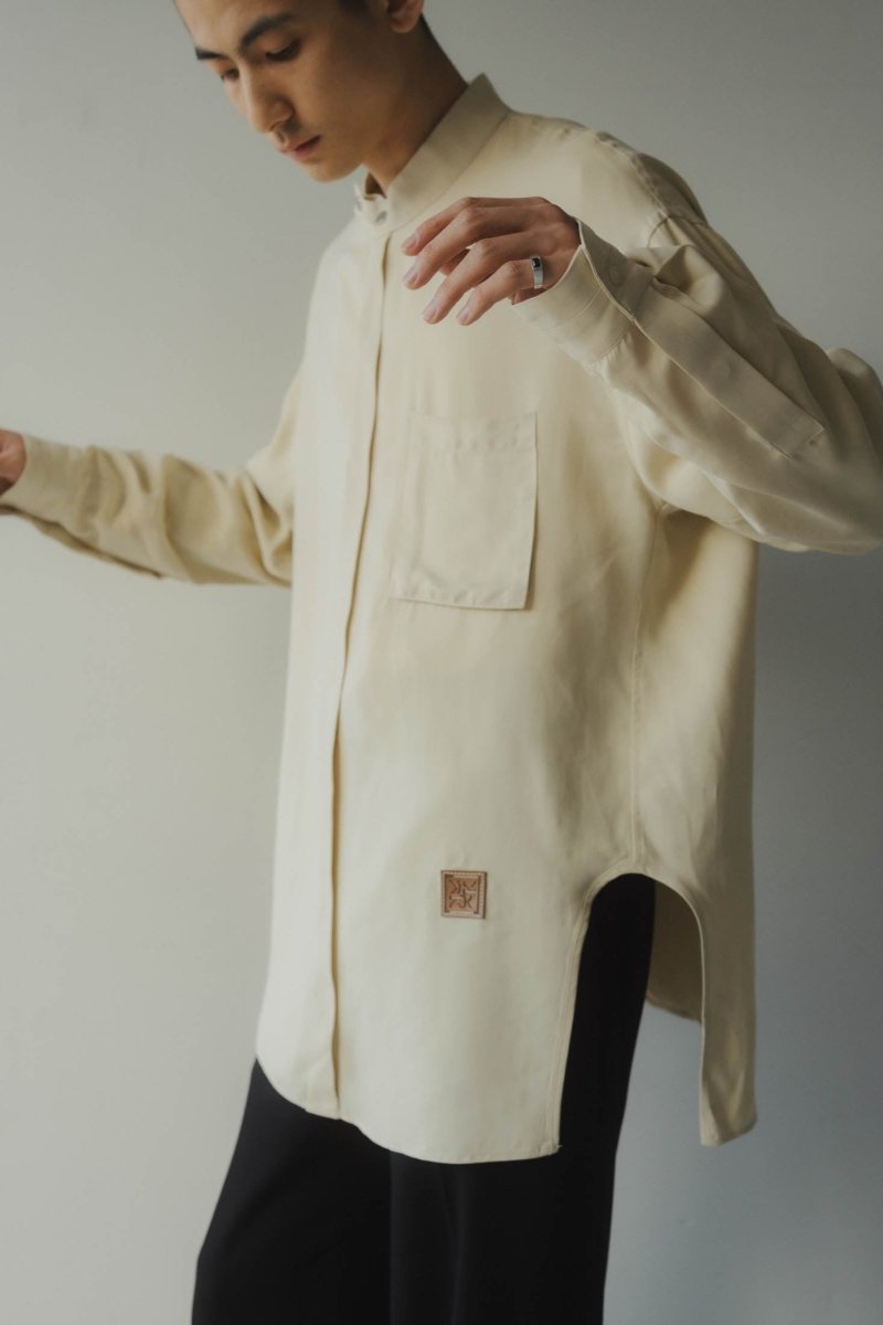 -high end- stand collar cupra shirt/ivory(unisex) - KNUTH MARF