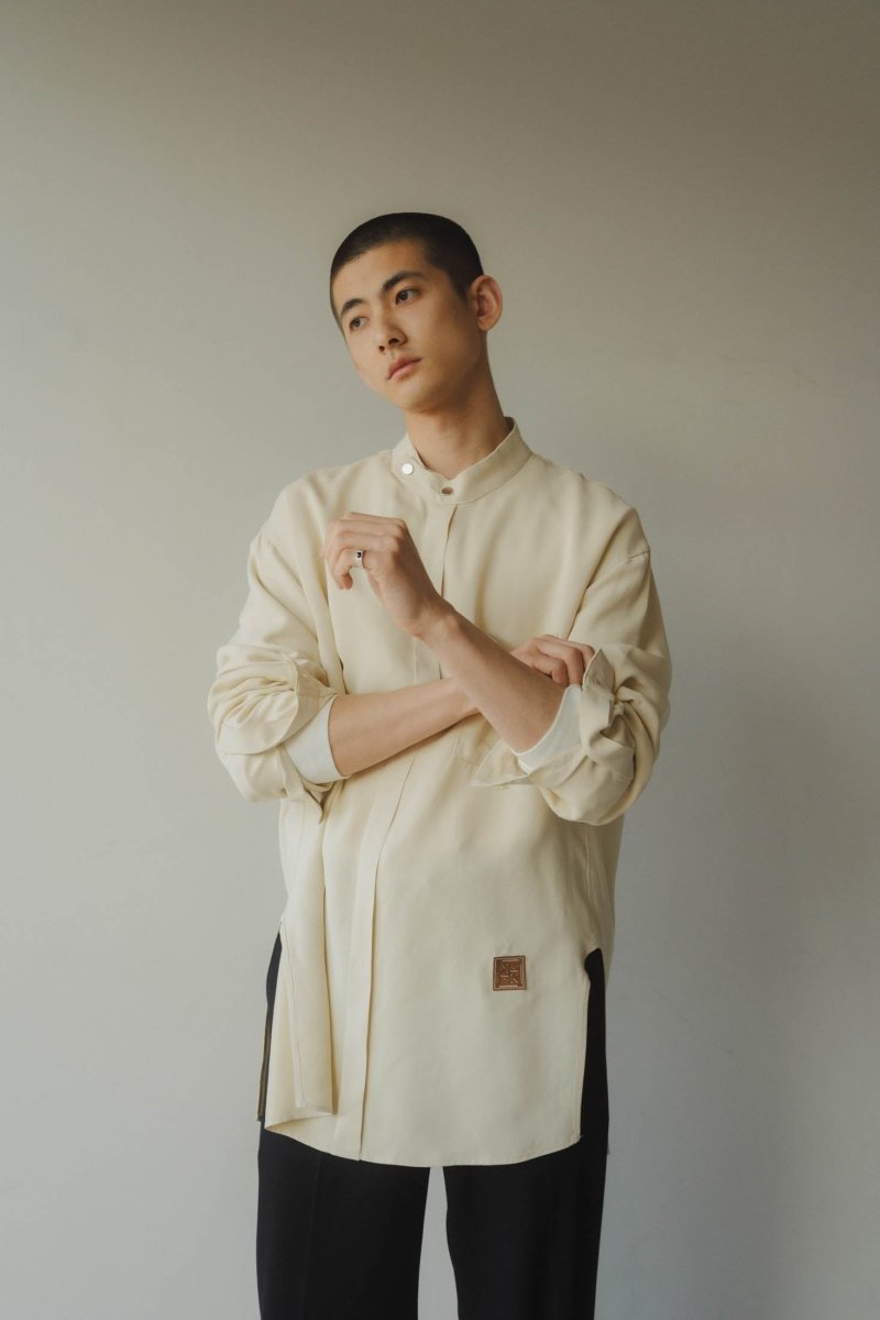 -high end- stand collar cupra shirt/ivory(unisex) - KNUTH MARF
