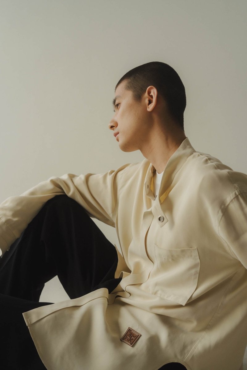 -high end- stand collar cupra shirt/ivory(unisex) - KNUTH MARF