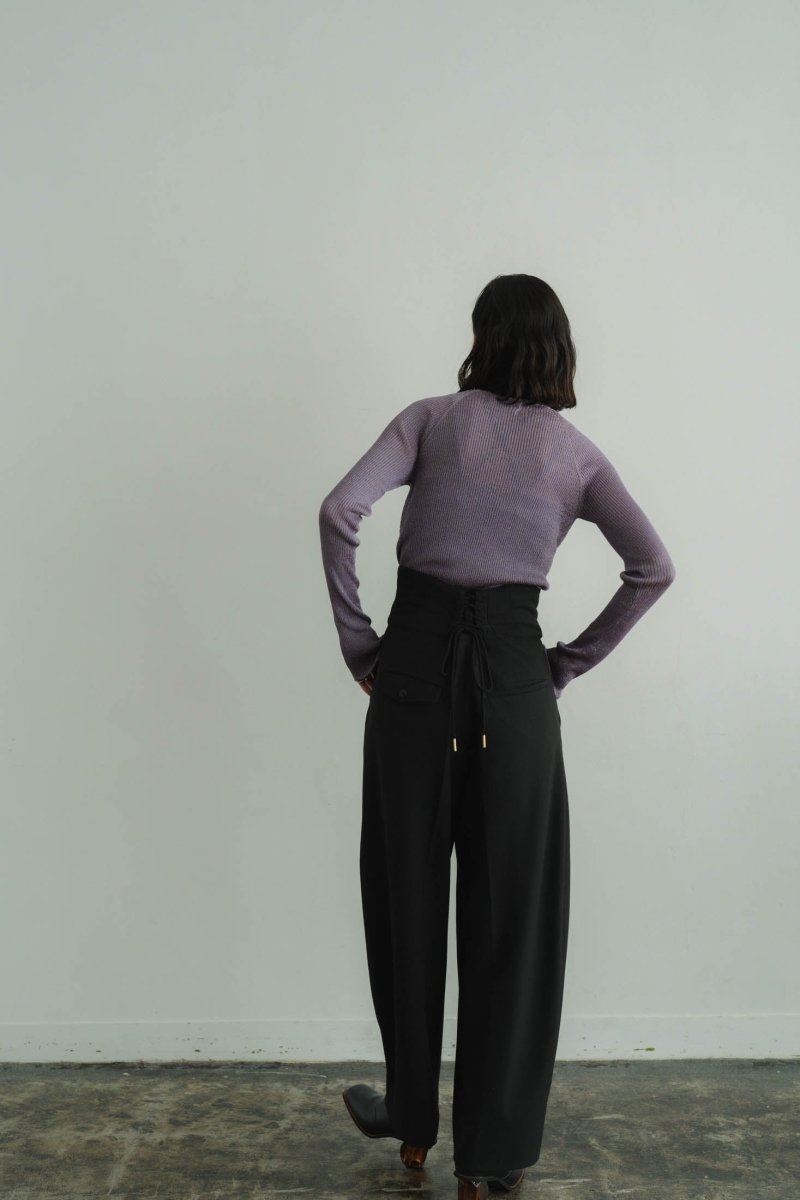 high waist lace up slacks pants/2color - KNUTH MARF