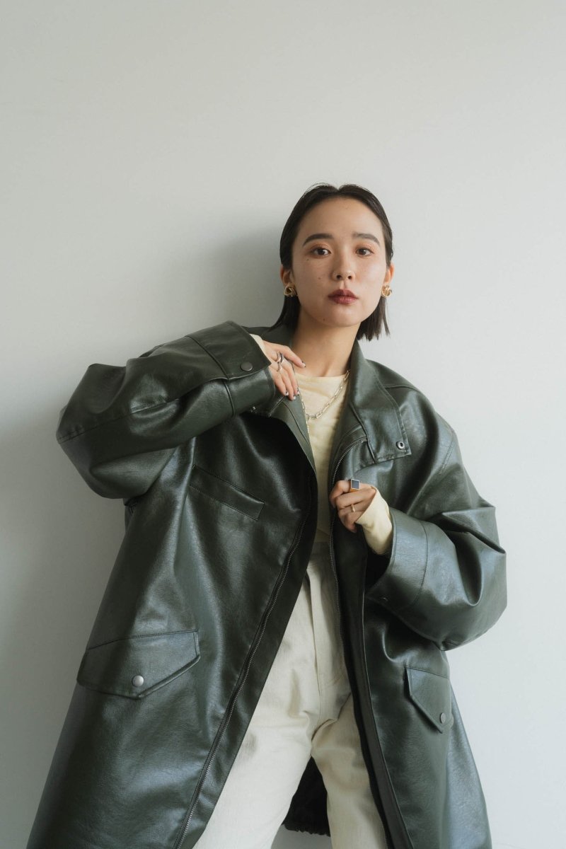 label leather jacket/darkgreen - KNUTH MARF