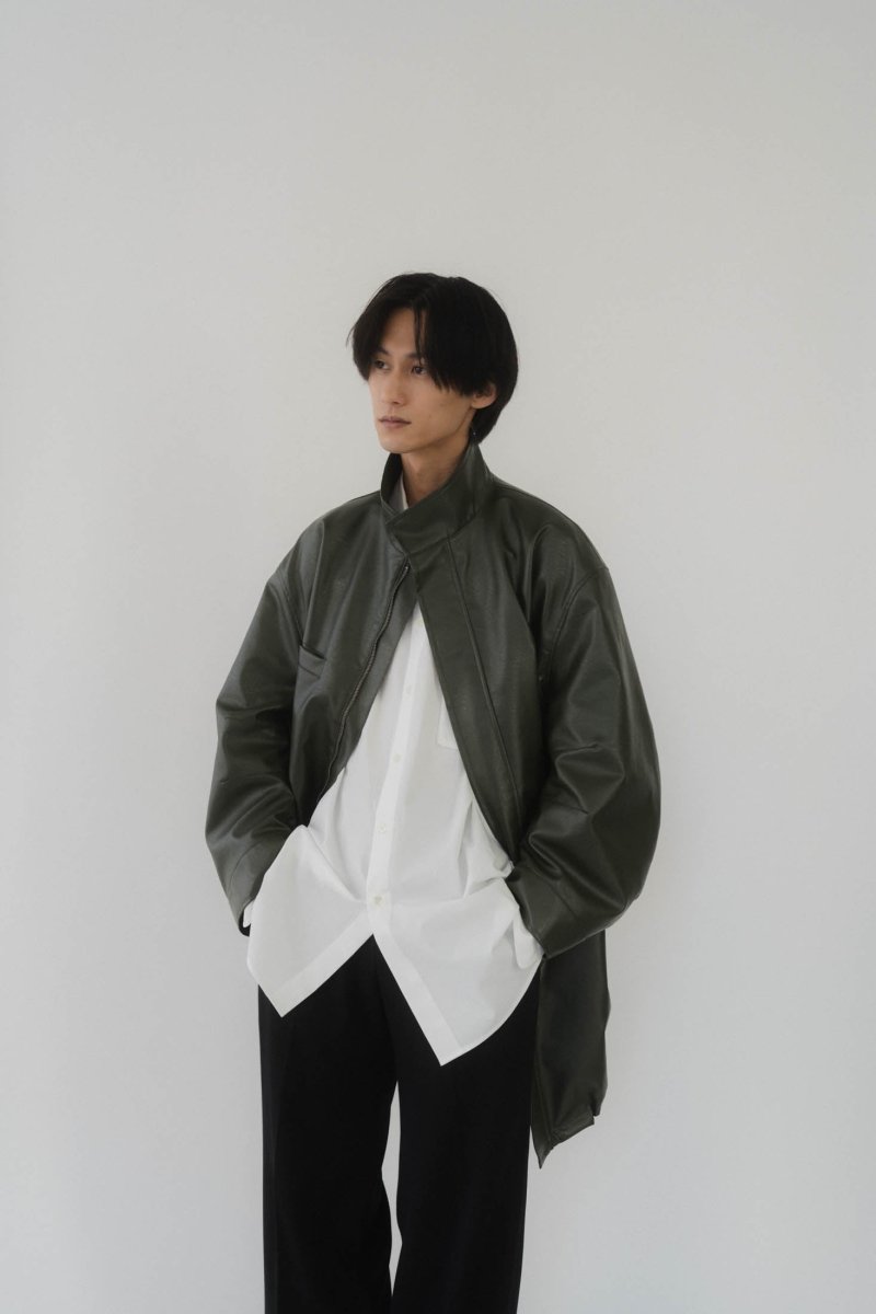 label leather jacket/darkgreen - KNUTH MARF