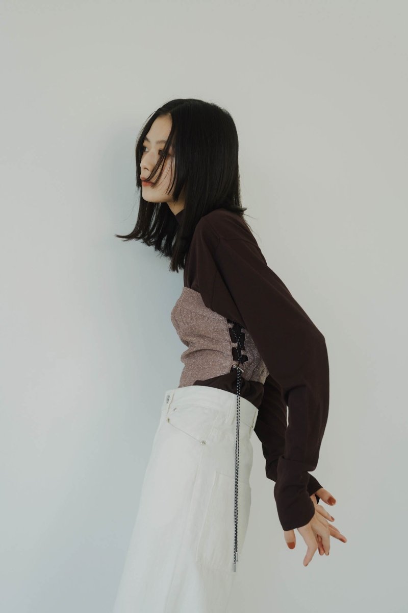 lame bustier combination knit/3color - KNUTH MARF