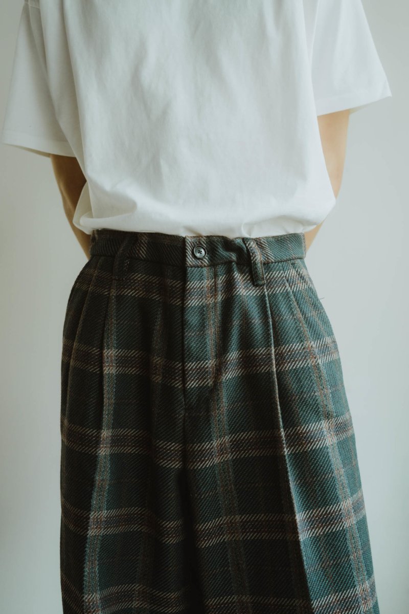 loose slacks pants/checkgreen - KNUTH MARF