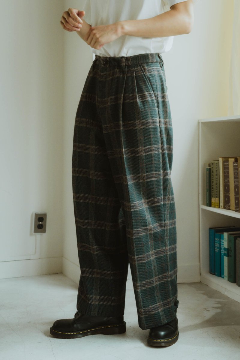 loose slacks pants/checkgreen - KNUTH MARF