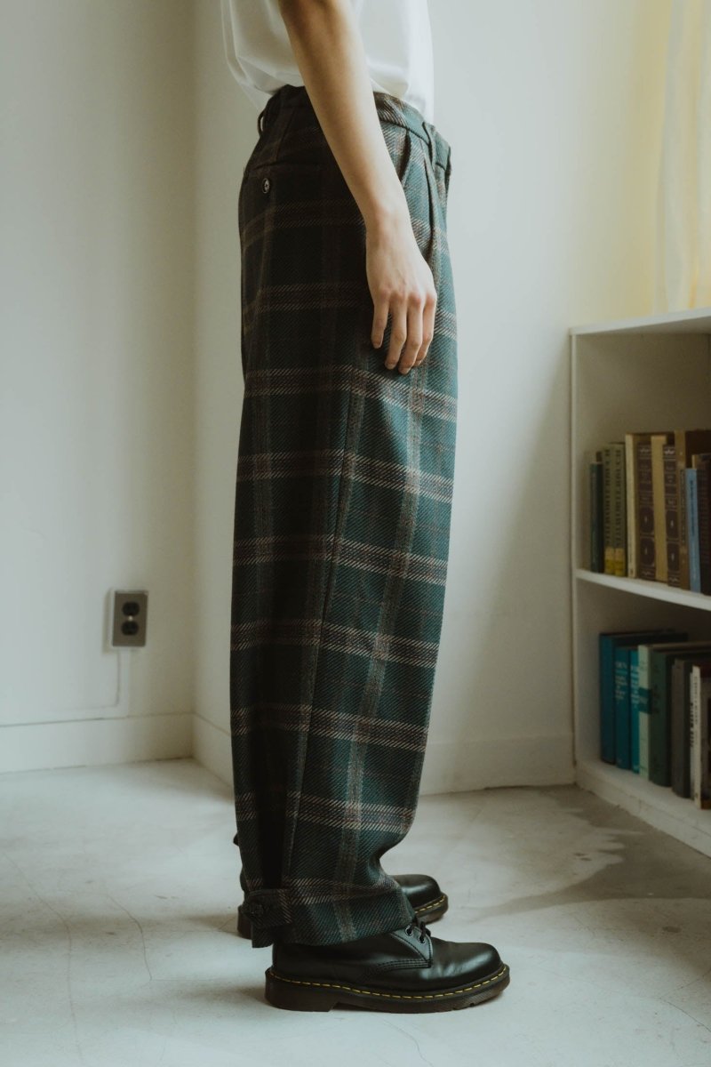 loose slacks pants/checkgreen - KNUTH MARF