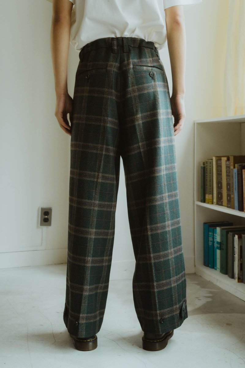 loose slacks pants/checkgreen - KNUTH MARF
