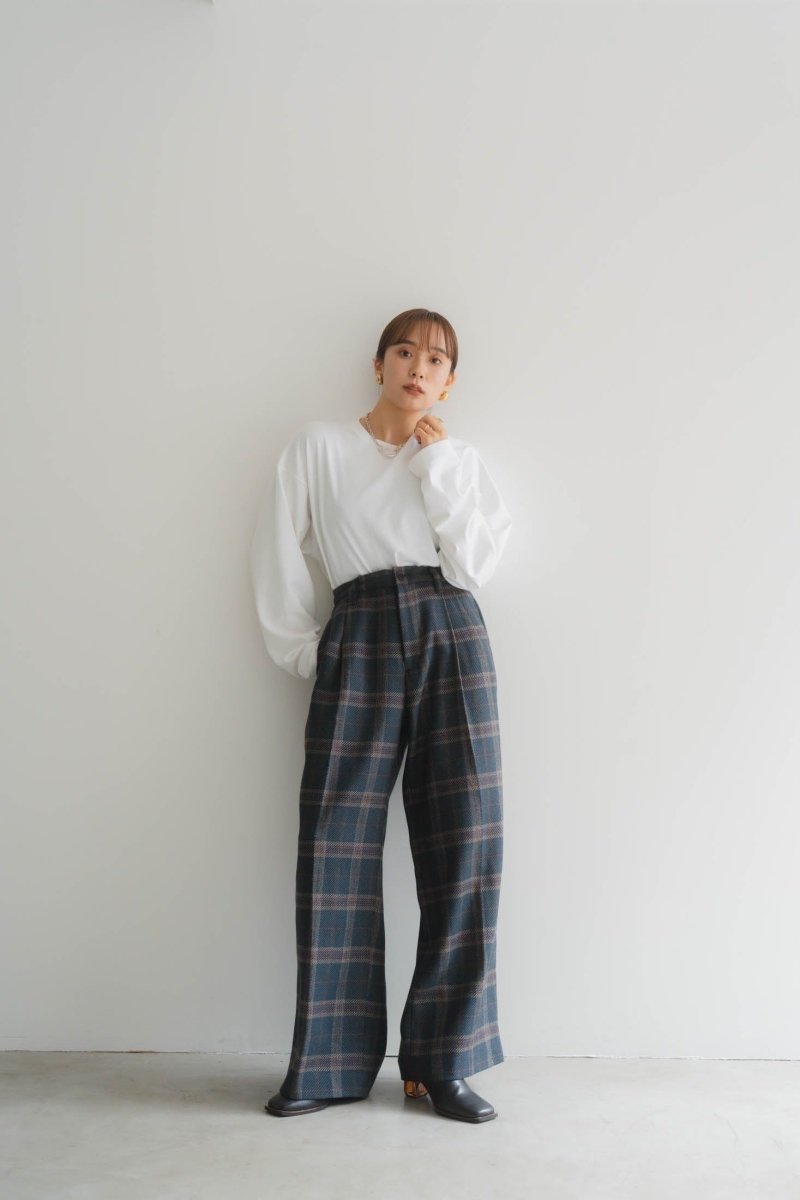 loose slacks pants/checkgreen - KNUTH MARF