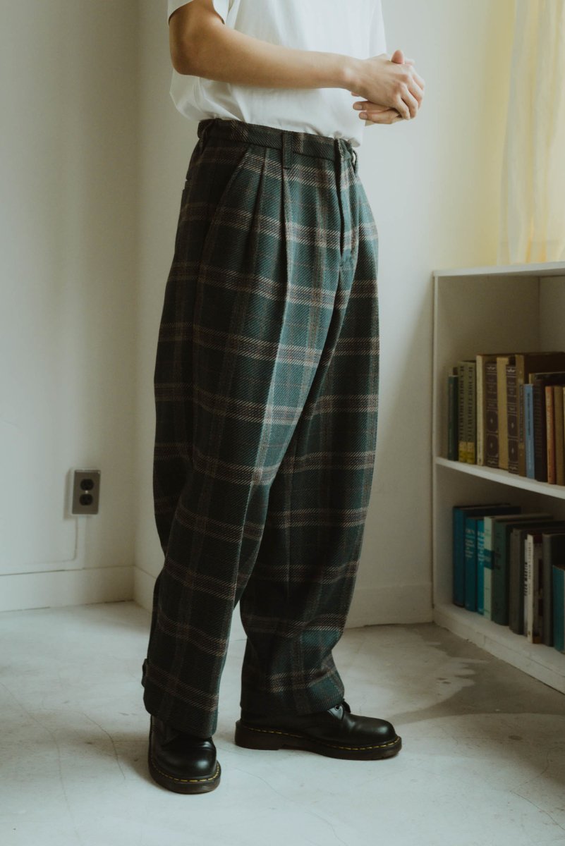 loose slacks pants/checkgreen - KNUTH MARF