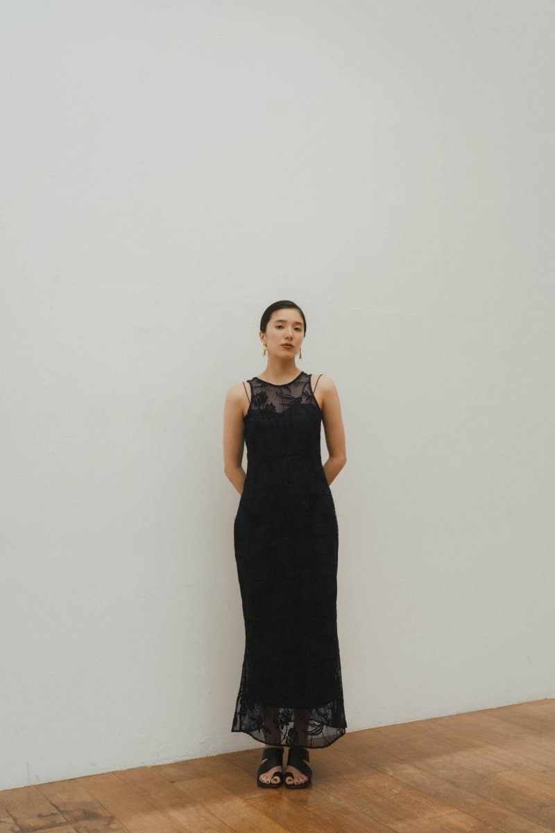 mesh jacquard one piece/navy - KNUTH MARF
