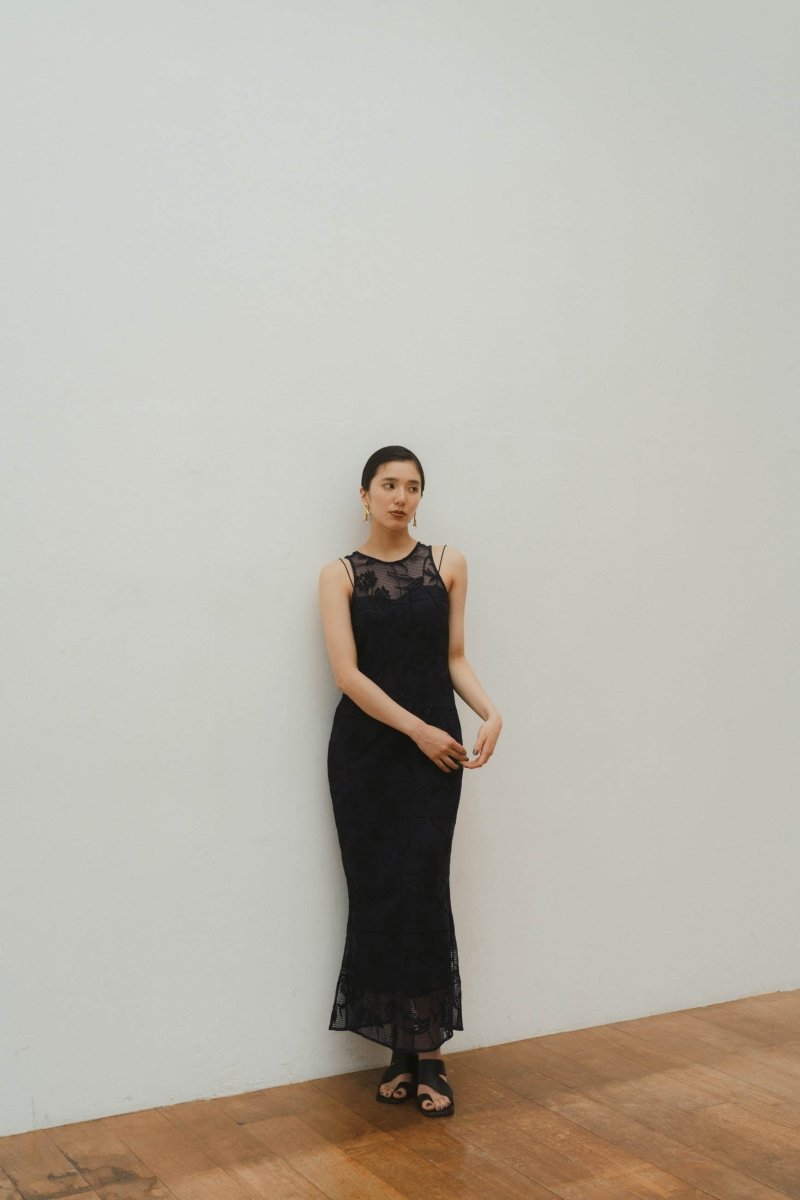 mesh jacquard one piece/navy - KNUTH MARF