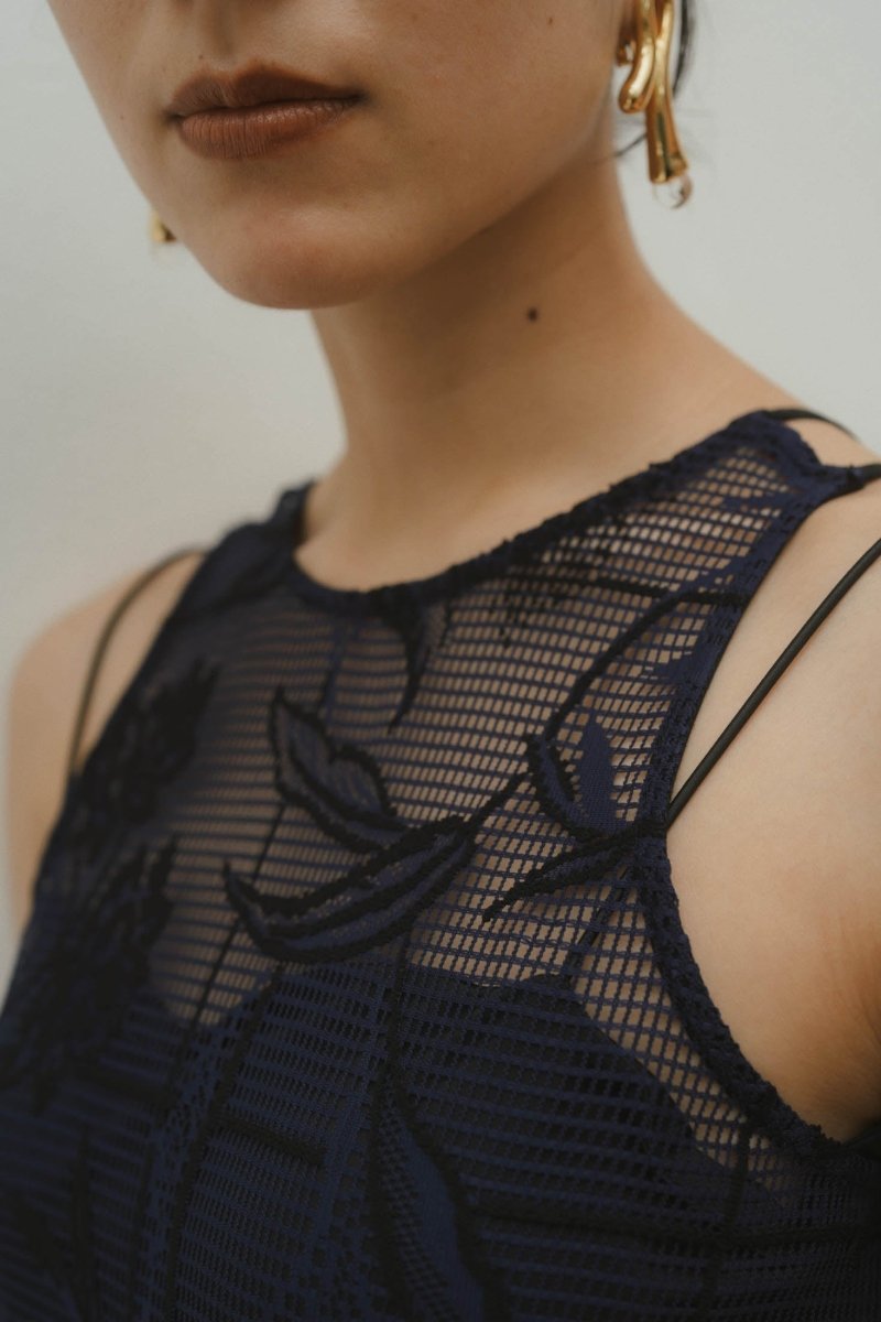 mesh jacquard one piece/navy - KNUTH MARF