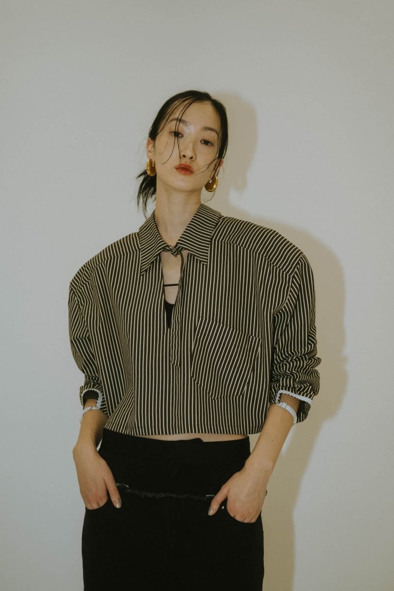 -Order sales- 2way stripe volume shirt/stripebrown - KNUTH MARF