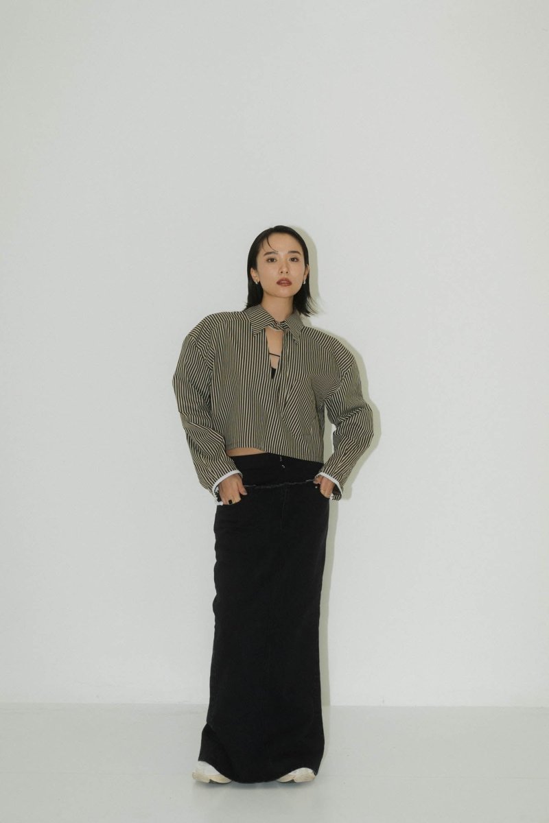 -Order sales- 2way stripe volume shirt/stripebrown - KNUTH MARF