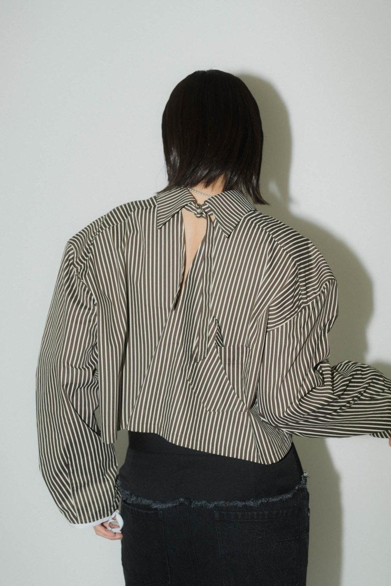 -Order sales- 2way stripe volume shirt/stripebrown - KNUTH MARF