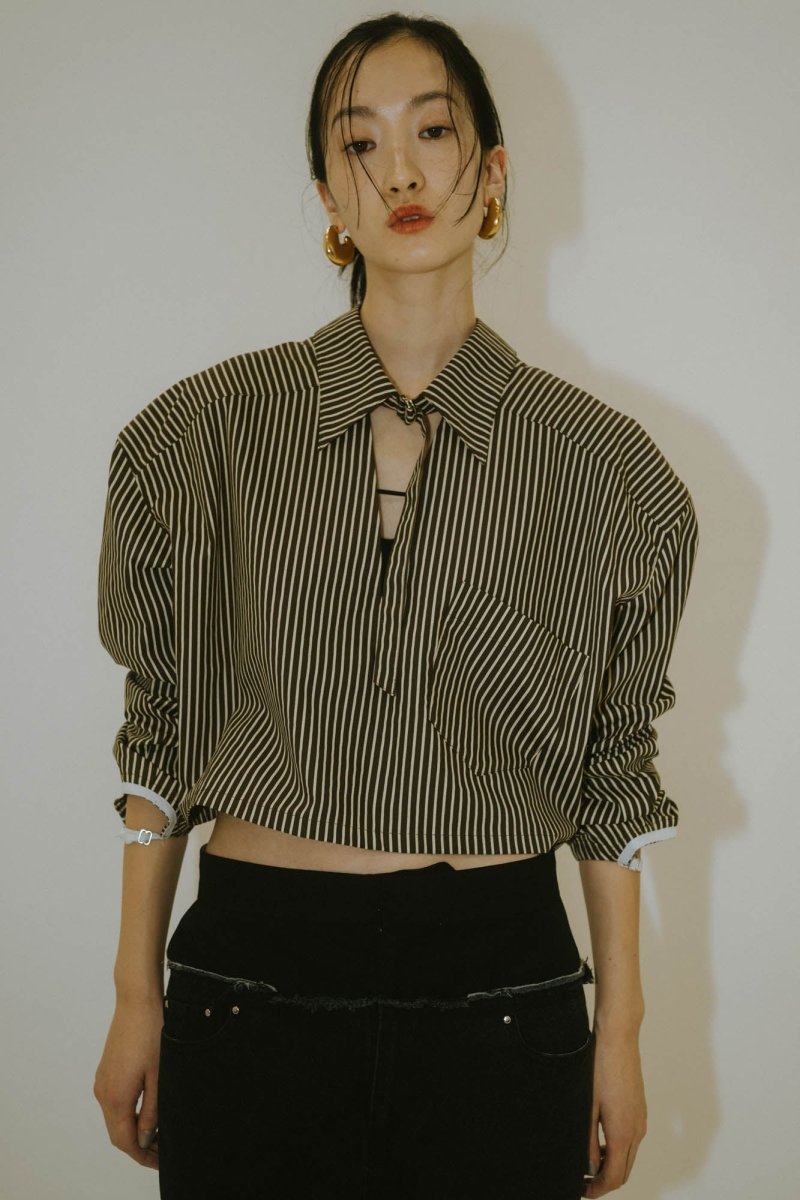 -Order sales- 2way stripe volume shirt/stripebrown - KNUTH MARF