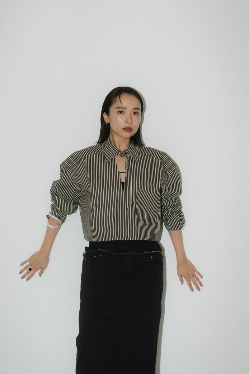 -Order sales- 2way stripe volume shirt/stripebrown - KNUTH MARF