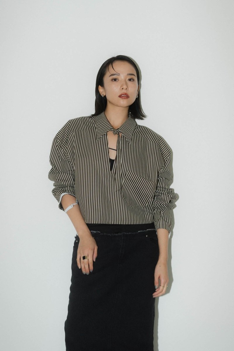-Order sales- 2way stripe volume shirt/stripebrown - KNUTH MARF
