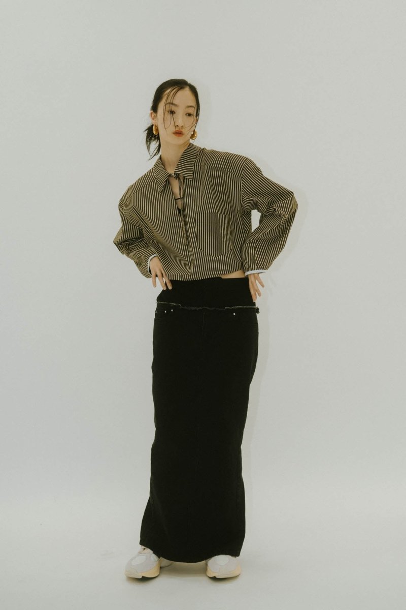 -Order sales- 2way stripe volume shirt/stripebrown - KNUTH MARF