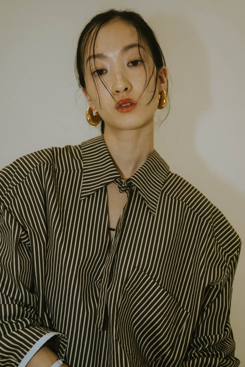 -Order sales- 2way stripe volume shirt/stripebrown - KNUTH MARF