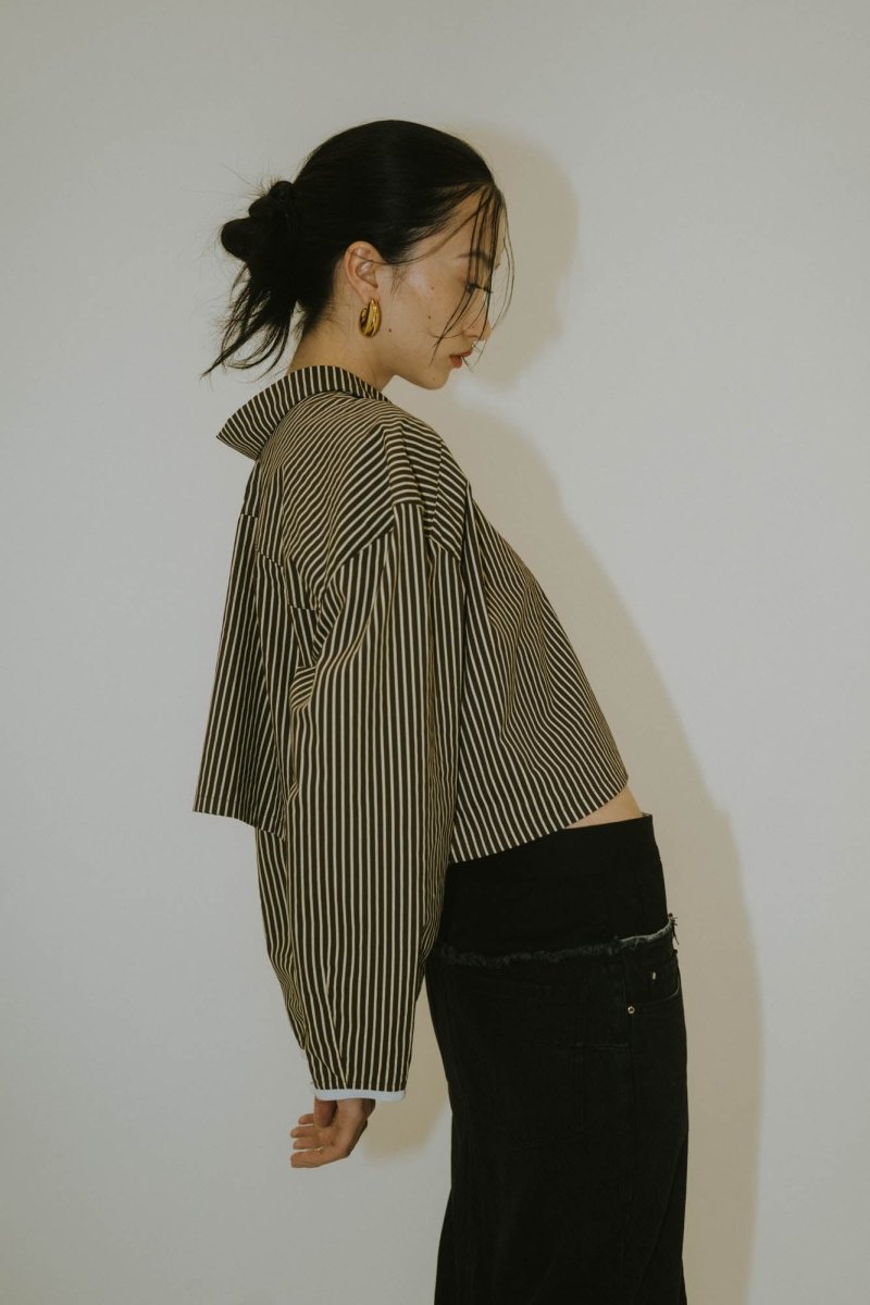 -Order sales- 2way stripe volume shirt/stripebrown - KNUTH MARF