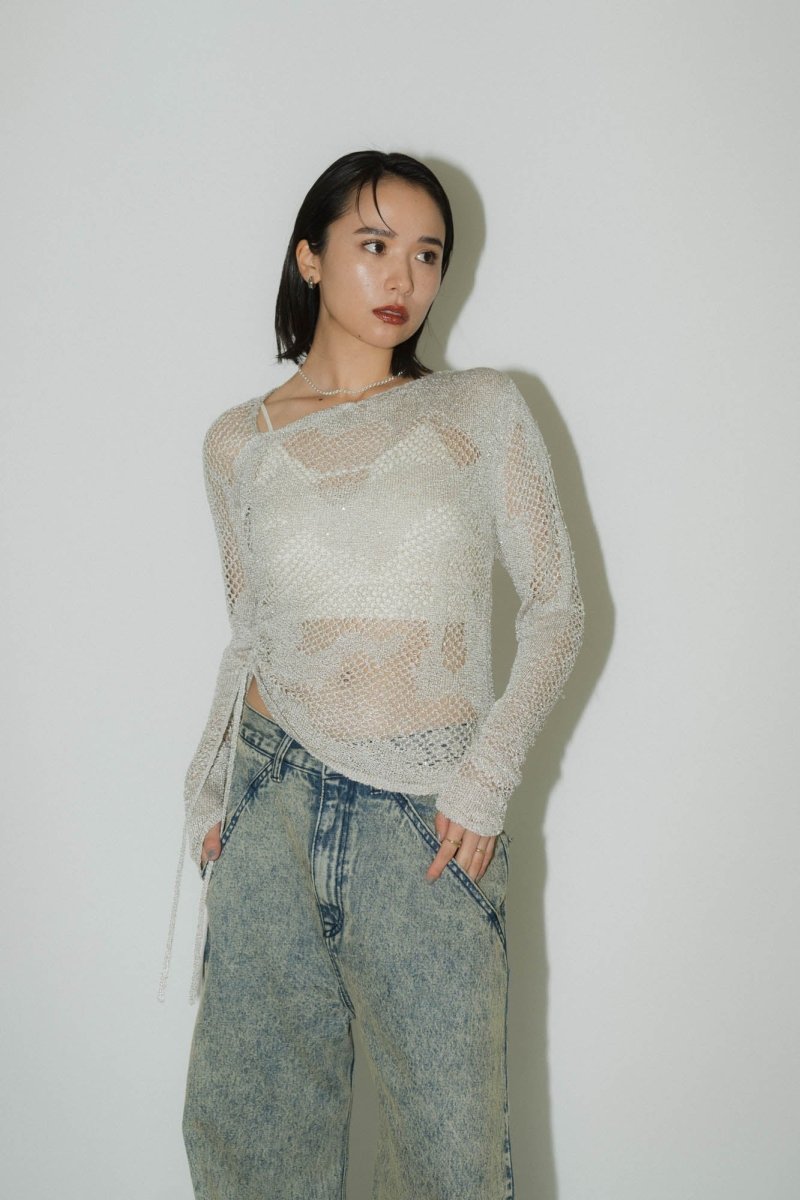 -Order sales- asymmetry sheer lamé knit/lightgray - KNUTH MARF
