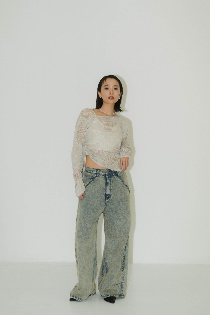 -Order sales- asymmetry sheer lamé knit/lightgray - KNUTH MARF