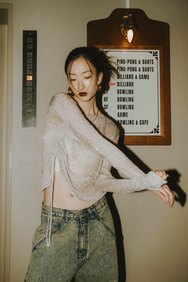-Order sales- asymmetry sheer lamé knit/lightgray - KNUTH MARF