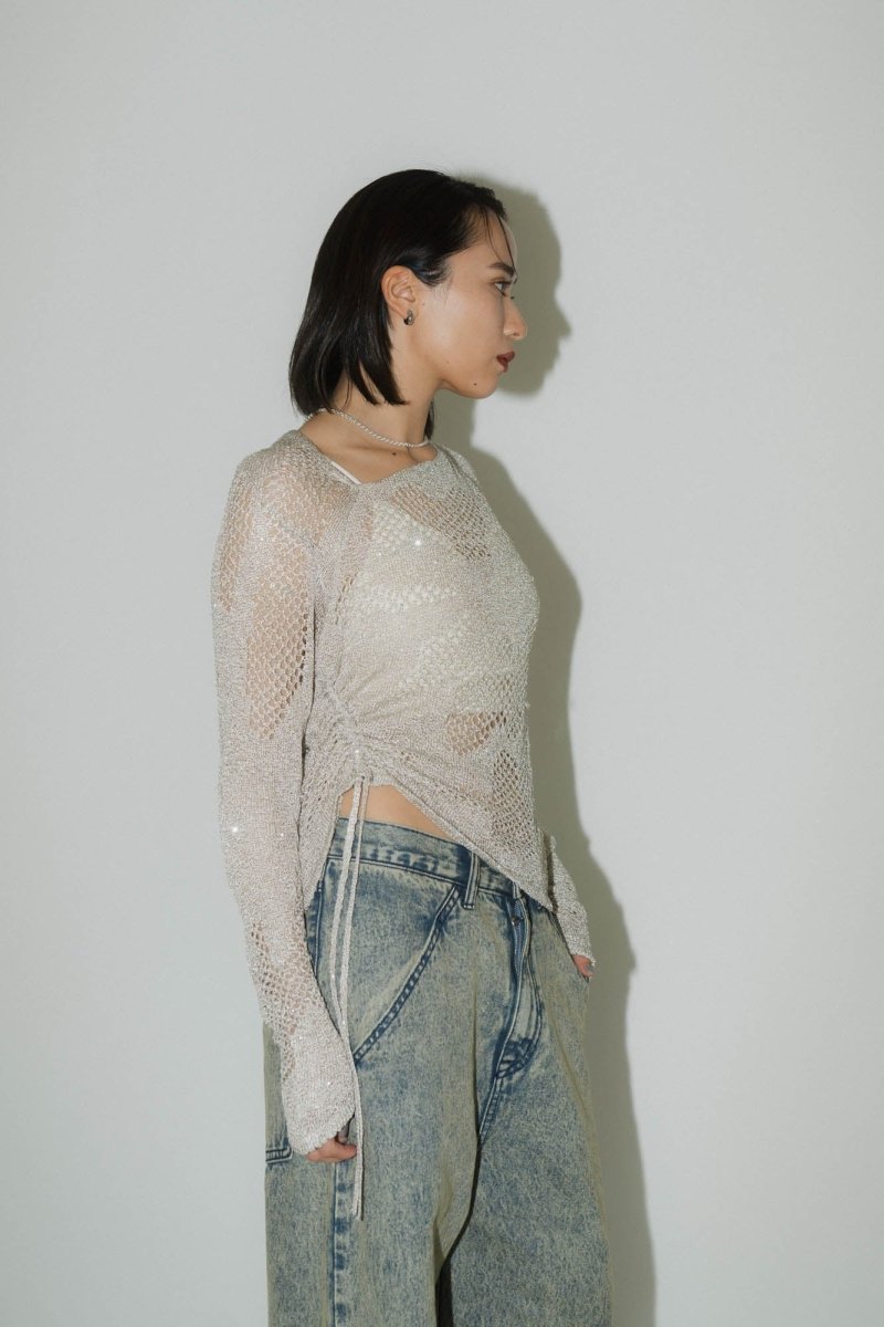 -Order sales- asymmetry sheer lamé knit/lightgray - KNUTH MARF