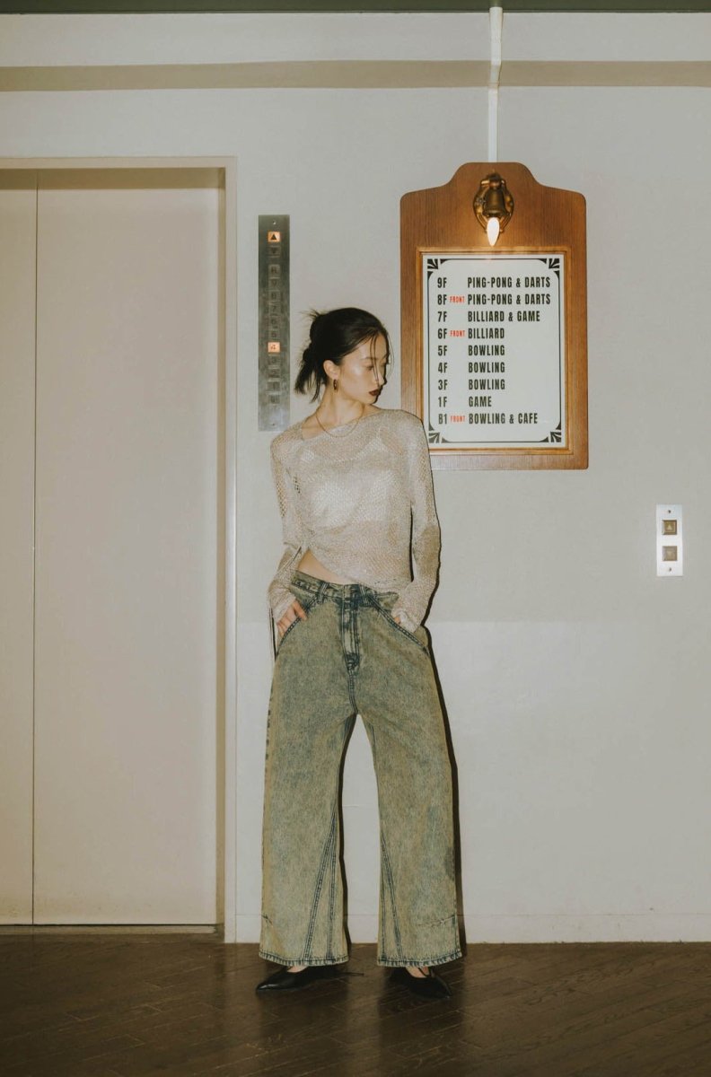 -Order sales- asymmetry sheer lamé knit/lightgray - KNUTH MARF