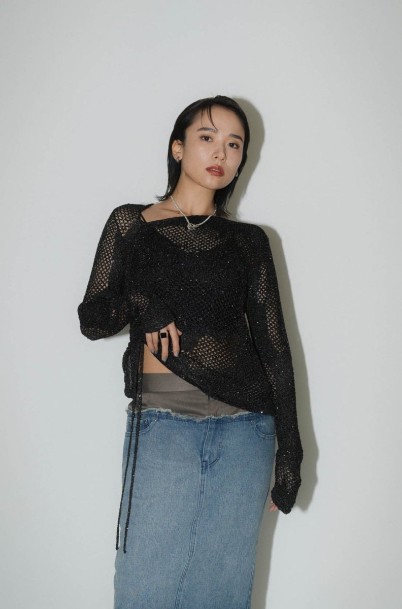 -Order sales- asymmetry sheer lamé knit/lightgray - KNUTH MARF
