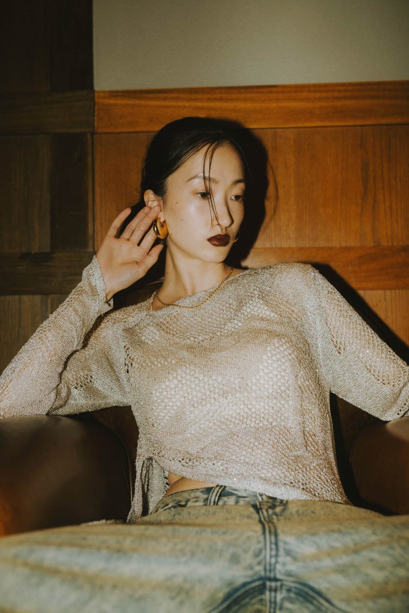 -Order sales- asymmetry sheer lamé knit/lightgray - KNUTH MARF