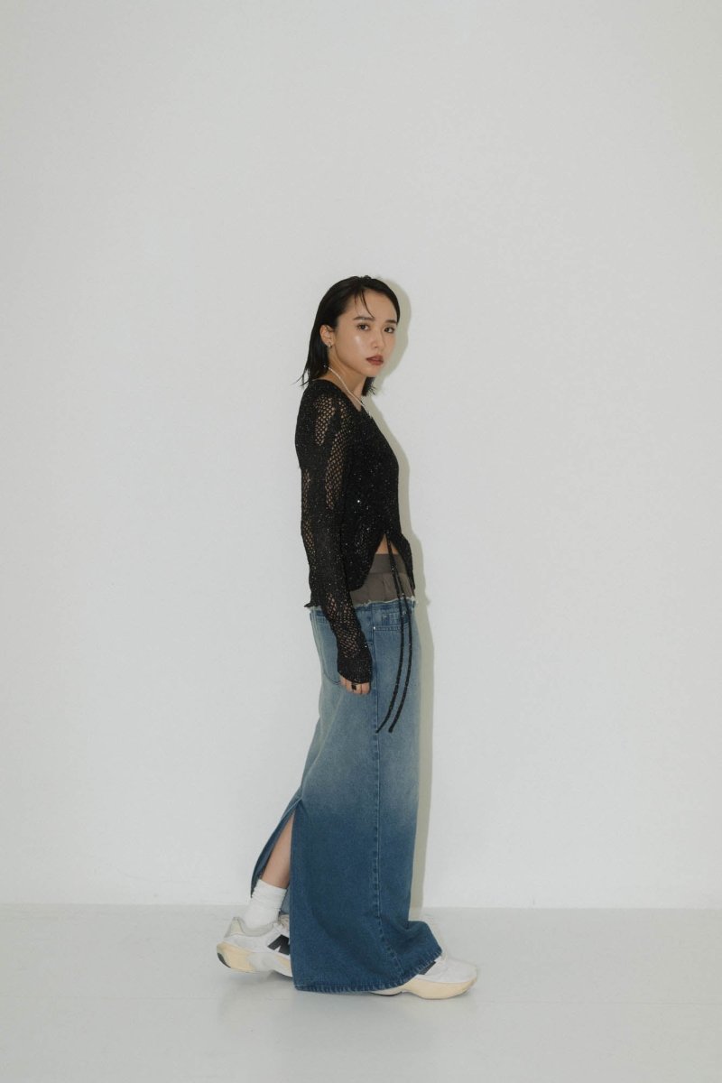 -Order sales- asymmetry sheer lamé knit/lightgray - KNUTH MARF