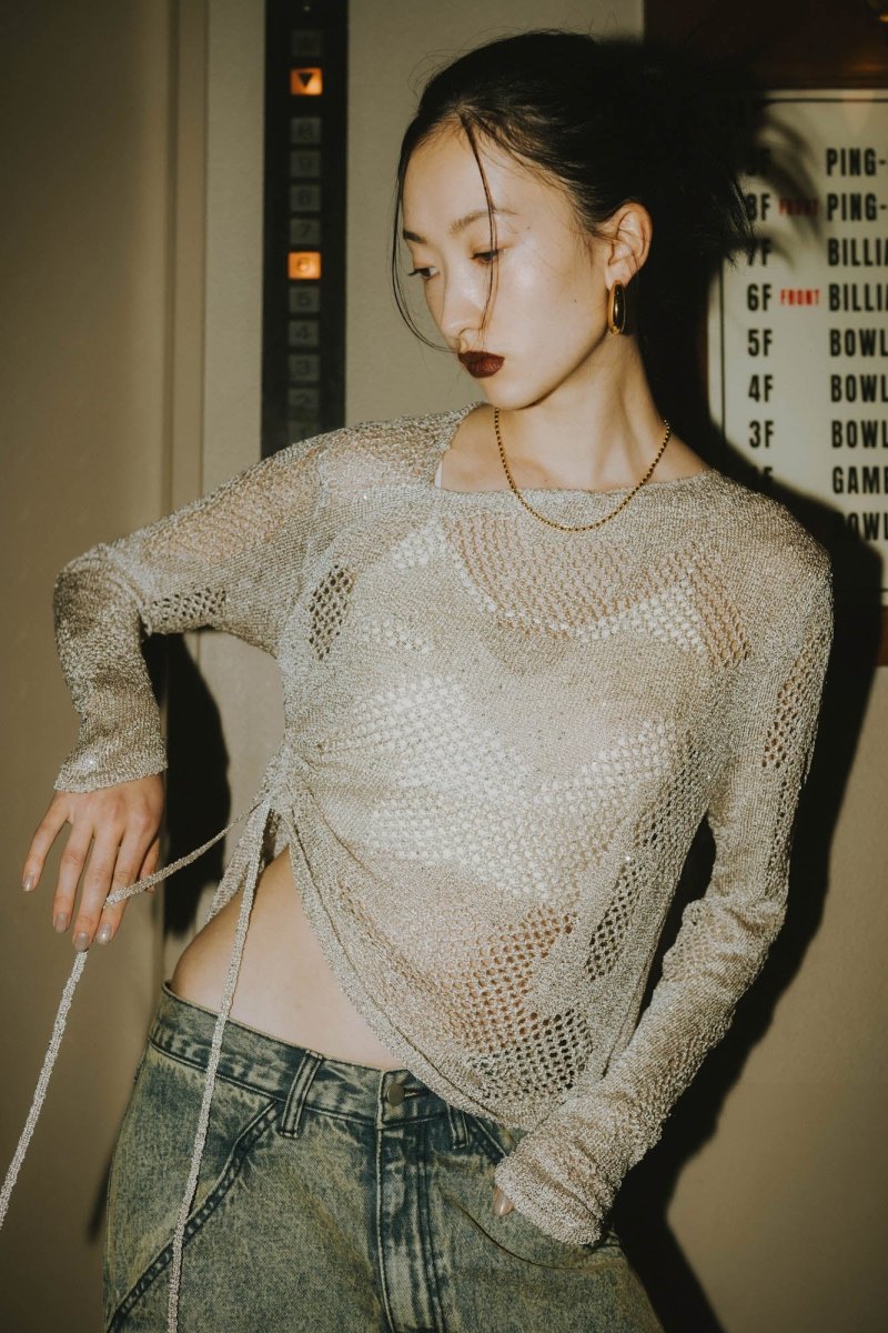 -Order sales- asymmetry sheer lamé knit/lightgray - KNUTH MARF