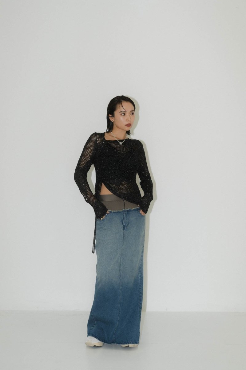 -Order sales- asymmetry sheer lamé knit/lightgray - KNUTH MARF