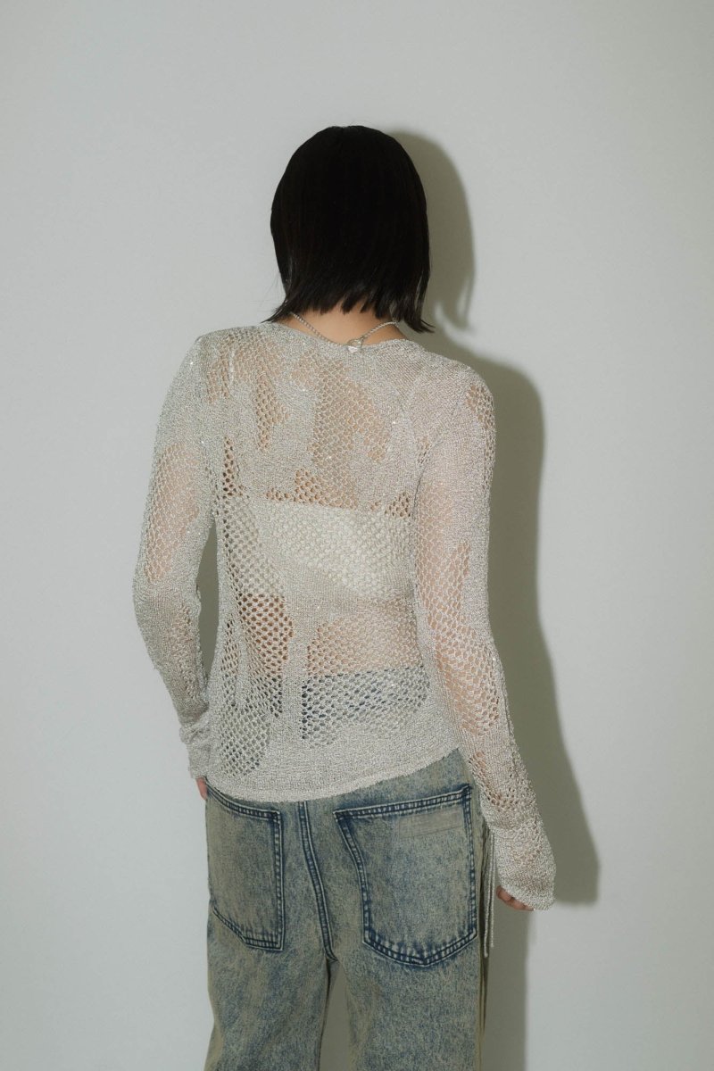 -Order sales- asymmetry sheer lamé knit/lightgray - KNUTH MARF