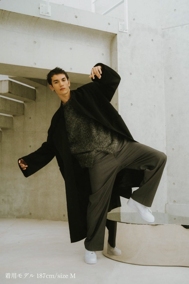 raw edge chester long coat(unisex)/black - KNUTH MARF