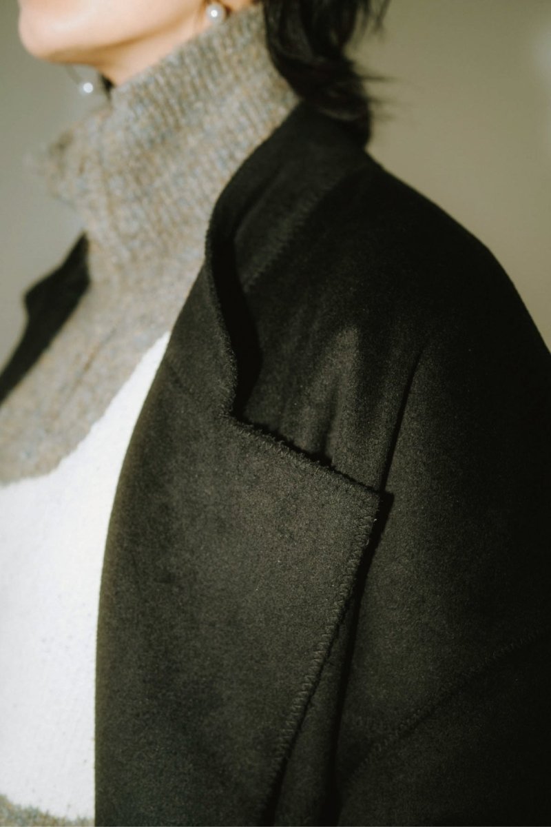 raw edge chester long coat(unisex)/black - KNUTH MARF