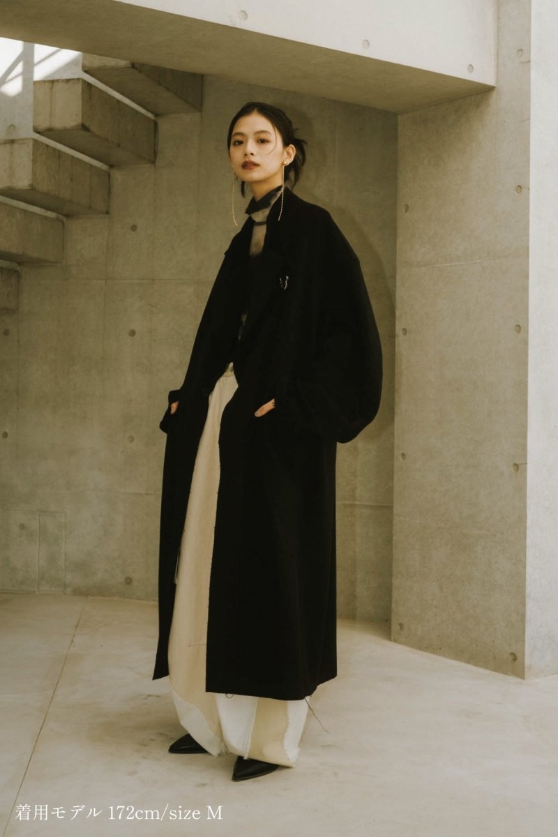 raw edge chester long coat(unisex)/black - KNUTH MARF