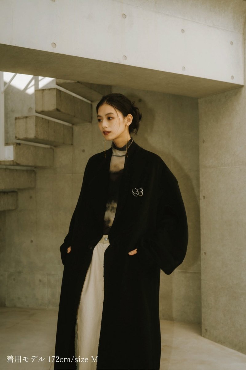 raw edge chester long coat(unisex)/black - KNUTH MARF