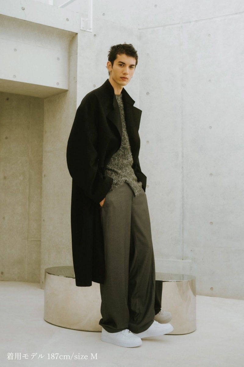 raw edge chester long coat(unisex)/black - KNUTH MARF